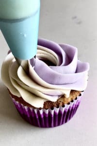 Step in piping a cupcake swirl