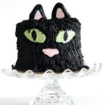 Black cat cake design, decorated with black buttercream frosting (black cocoa buttercream)