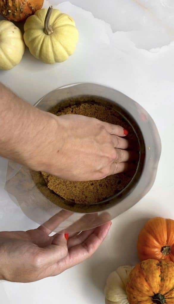 Assembling pumpkin chai latte cake layers