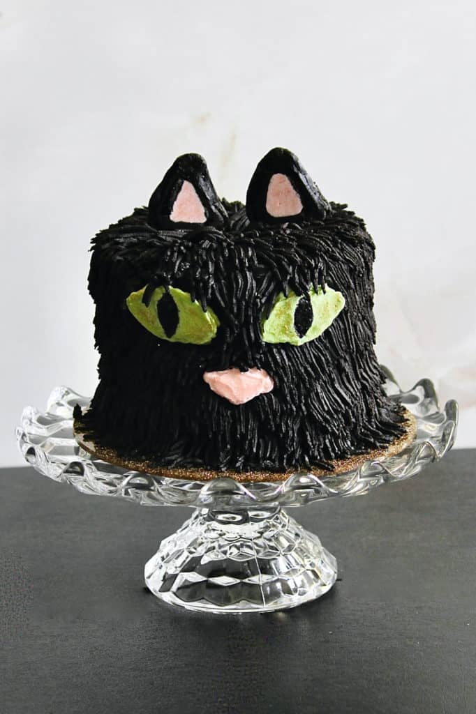 Black cat cake design, frosted with my black buttercream recipe