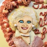Up-close shot of buttercream transfer for my Betty White cake