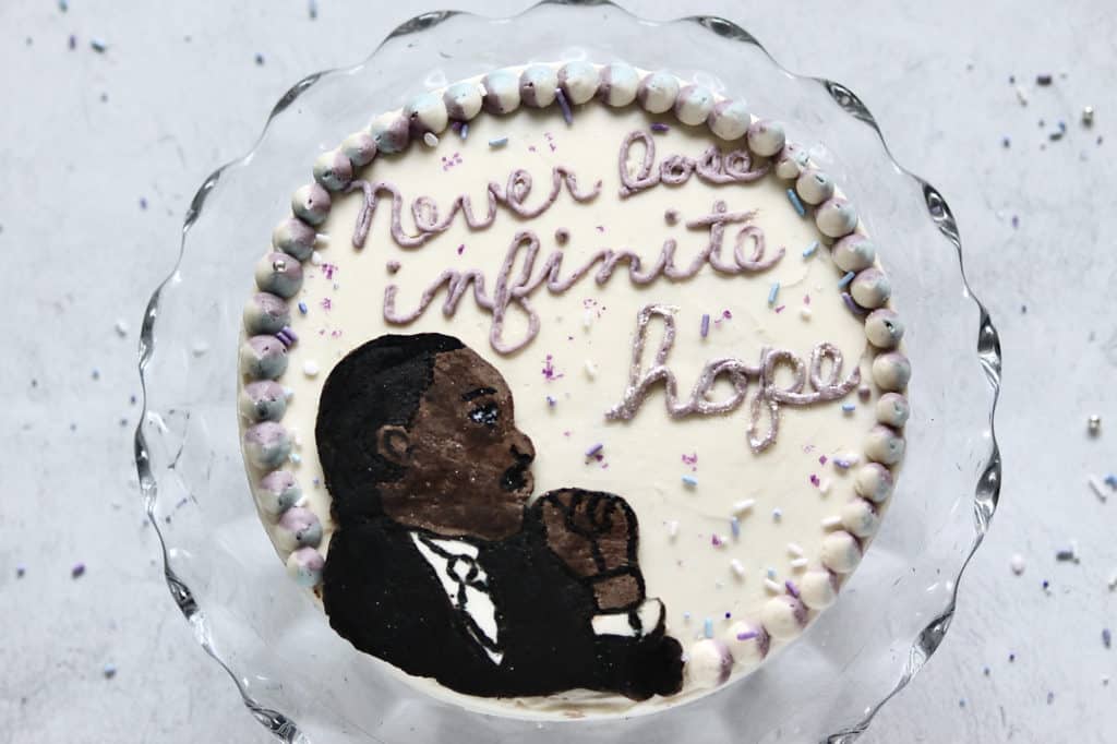Buttercream transfer tutorial for Martin Luther King Jr. cake design