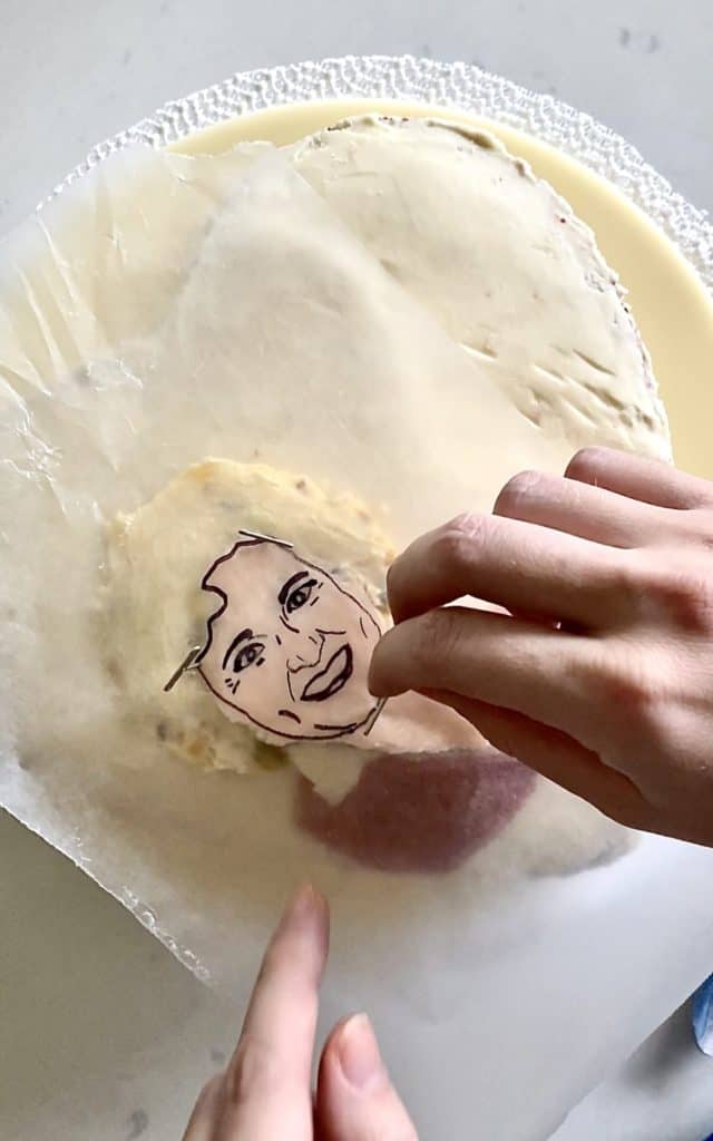 Using t-pins to make the details for Betty White's face
