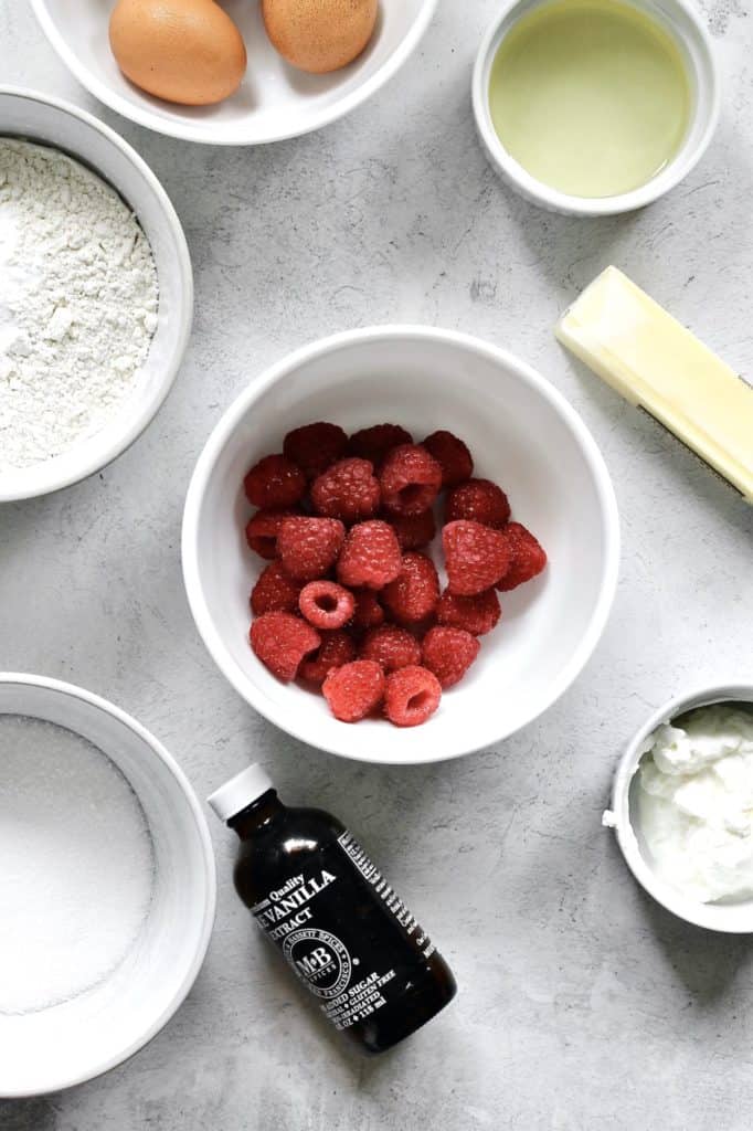 ingredients for white chocolate and raspberry loaf cake