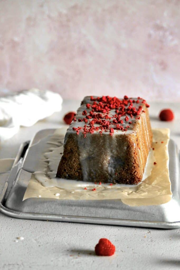 white chocolate raspberry loaf cake