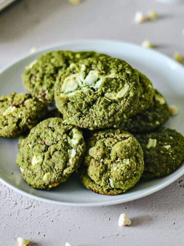 Feature image for matcha cookies with white chocolate chips.