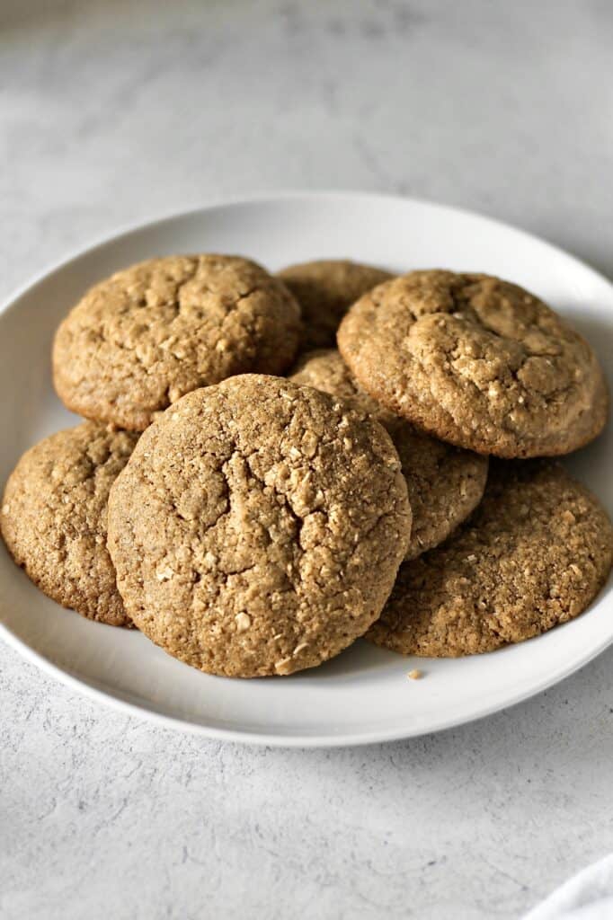 small batch peanut butter cookies sitting on a white plate