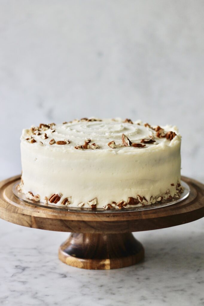 image of a decorated carrot cake for my old fashioned carrot cake recipe with pineapple