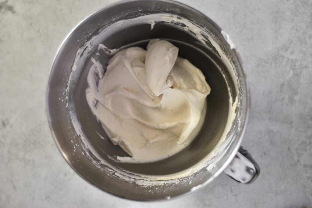 bowl of whipped mascarpone frosting