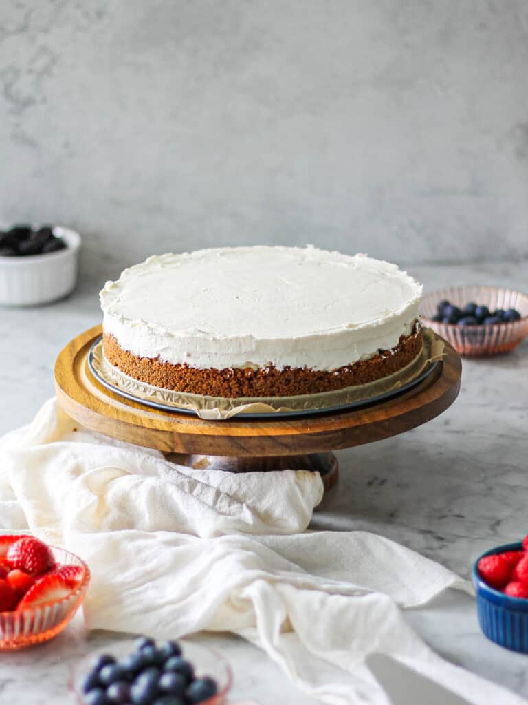 Mascarpone cheesecake made with a Biscoff cookie crust.