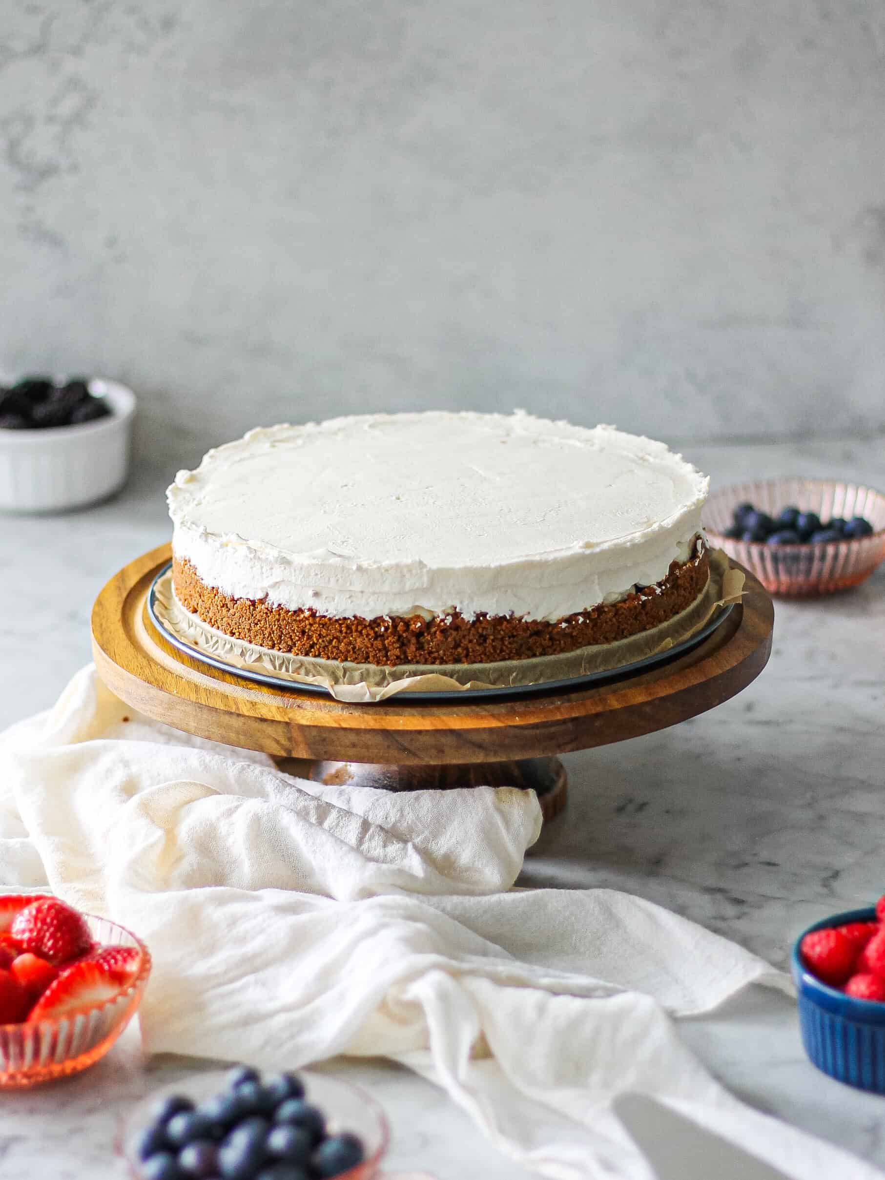 Mascarpone cheesecake made with a Biscoff cookie crust.