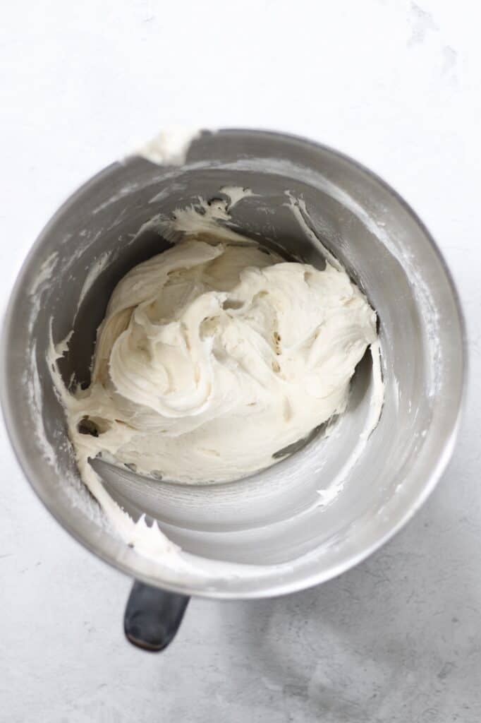mixing bowl full of cream cheese frosting