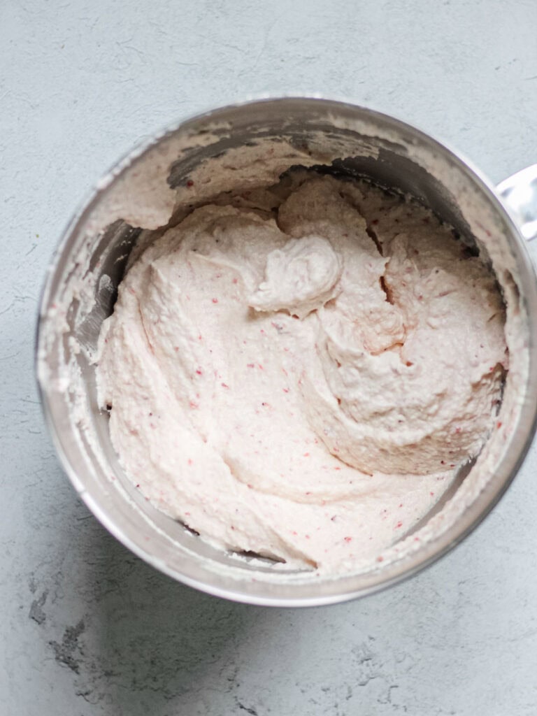 Strawberry compote with mascarpone in a bowl.