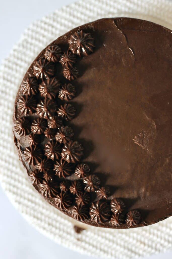overhead shot of chocolate layer cake