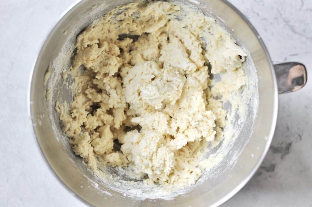 mixing bowl with dough for cookies
