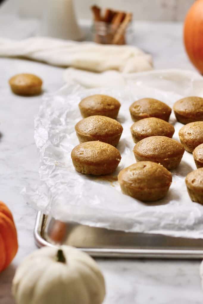mini pumpkin muffins on a white background