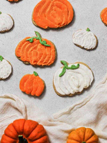 Finished shot of cookies, made with my pumpkin cookie decorating tutorial.