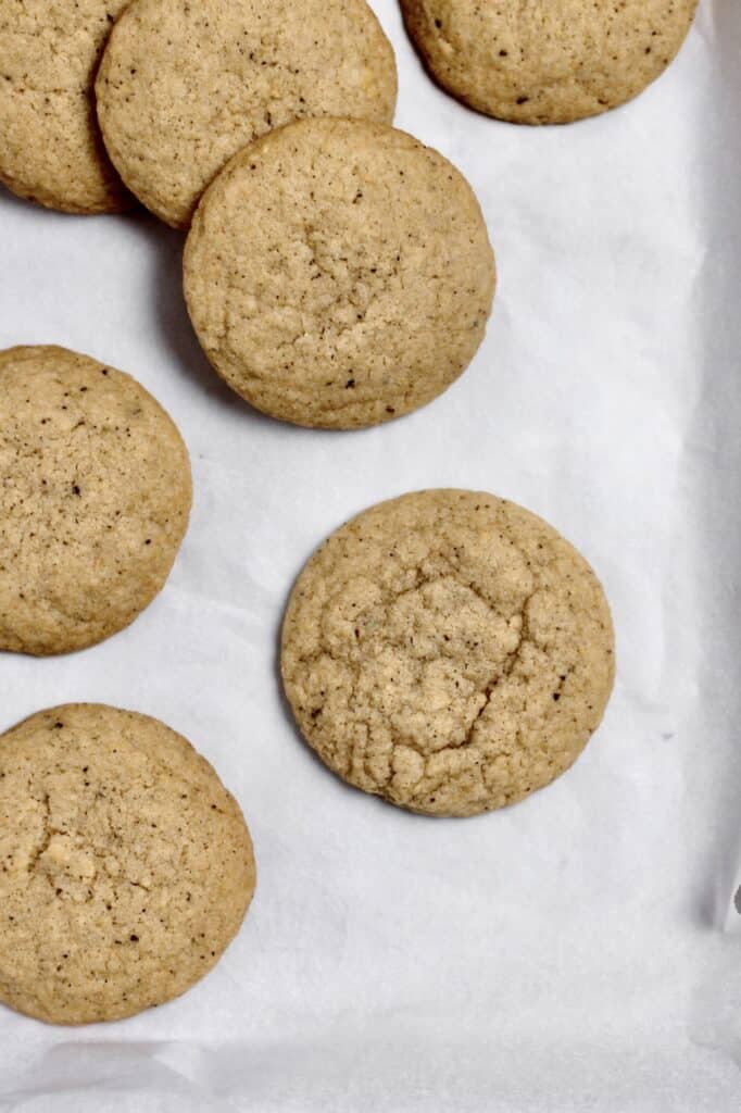 brown butter sugar cookies, sitting sheet pan