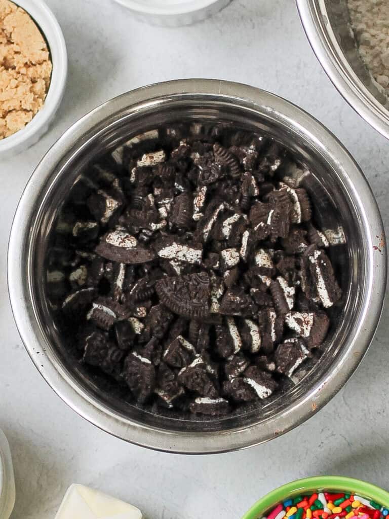 Crushed Oreo cookie pieces.