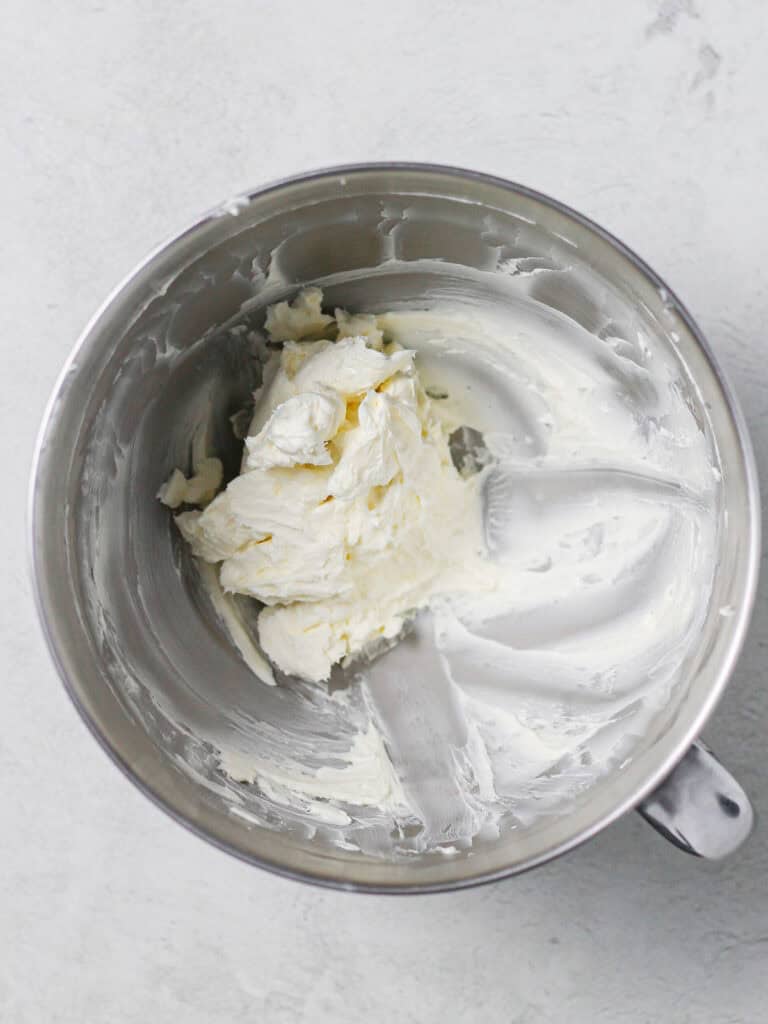 Process shot for making cream cheese frosting.