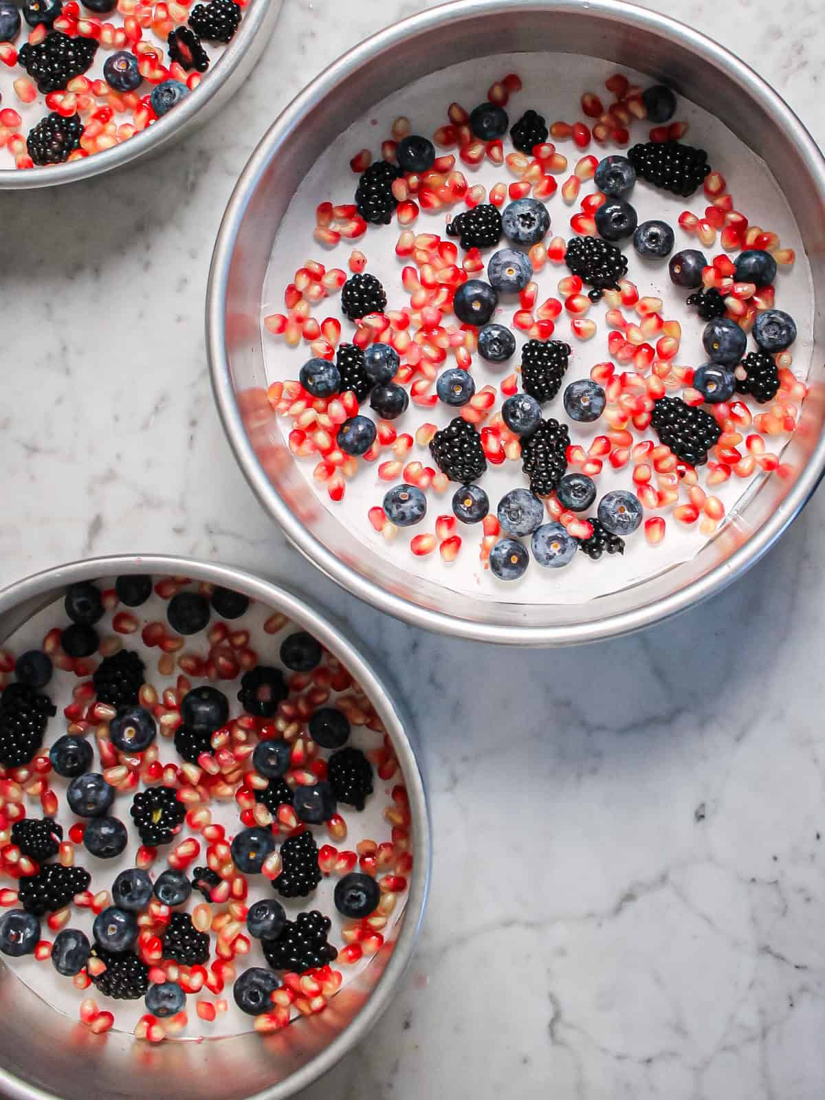 Berries in cake pans.