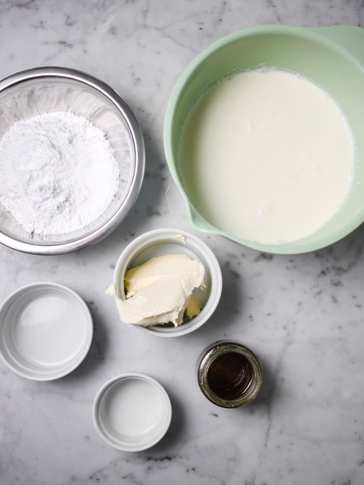 Ingredients for mascarpone cream for holiday trifle.