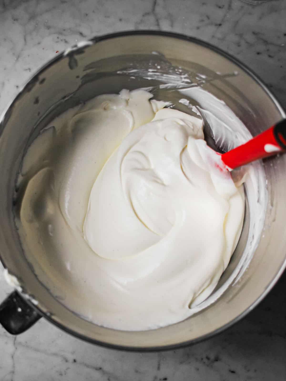 Bowl of rosewater mascarpone cream.