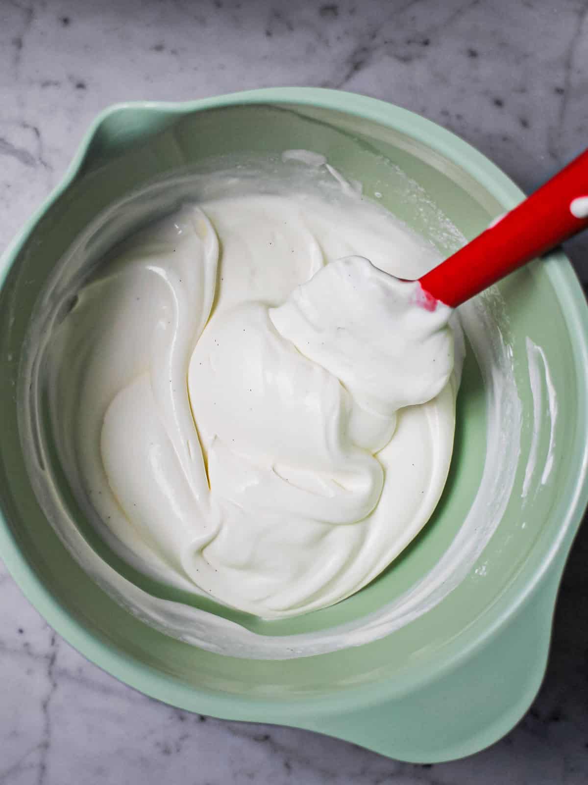 Bowl of orange blossom water mascarpone cream.