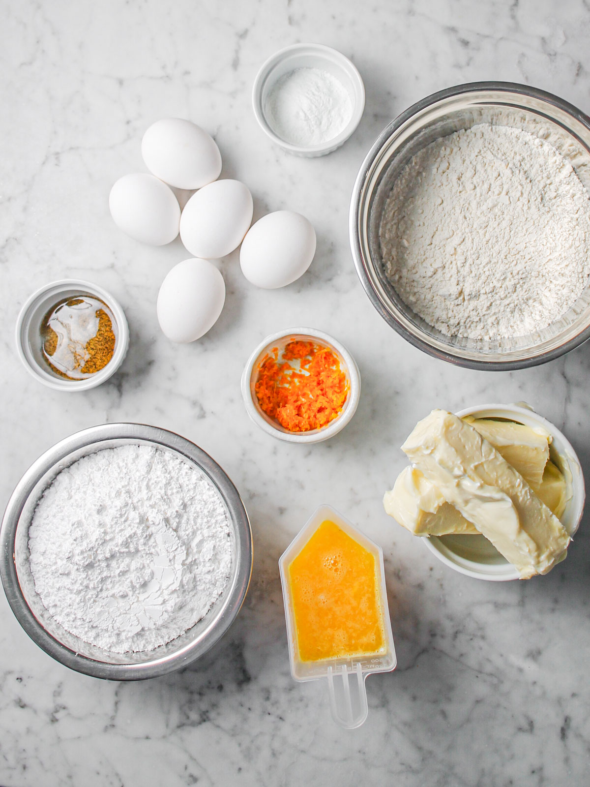 Overhead shot of ingredients for Sidi Joon's orange cake.