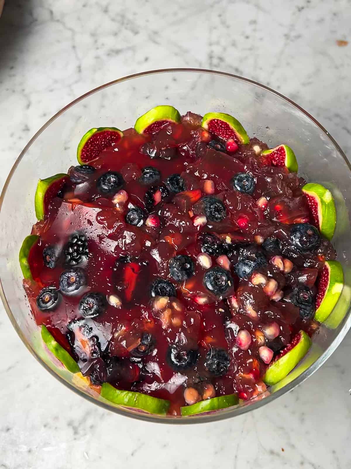 Gelatin in trifle dish.