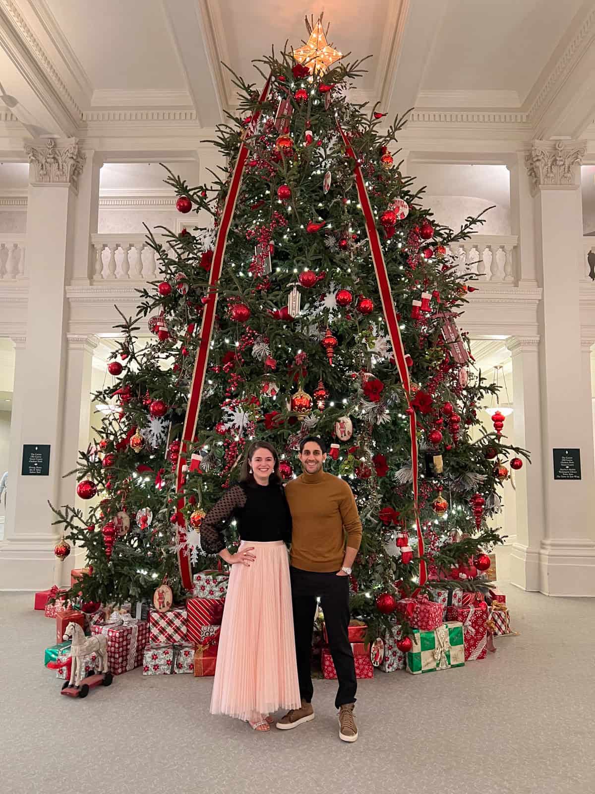 Photos from the Homestead's Christmas trees that inspired our pink 3D Christmas tree cake from episode two of Hallmark Channel's "Baked with Love: Holiday."