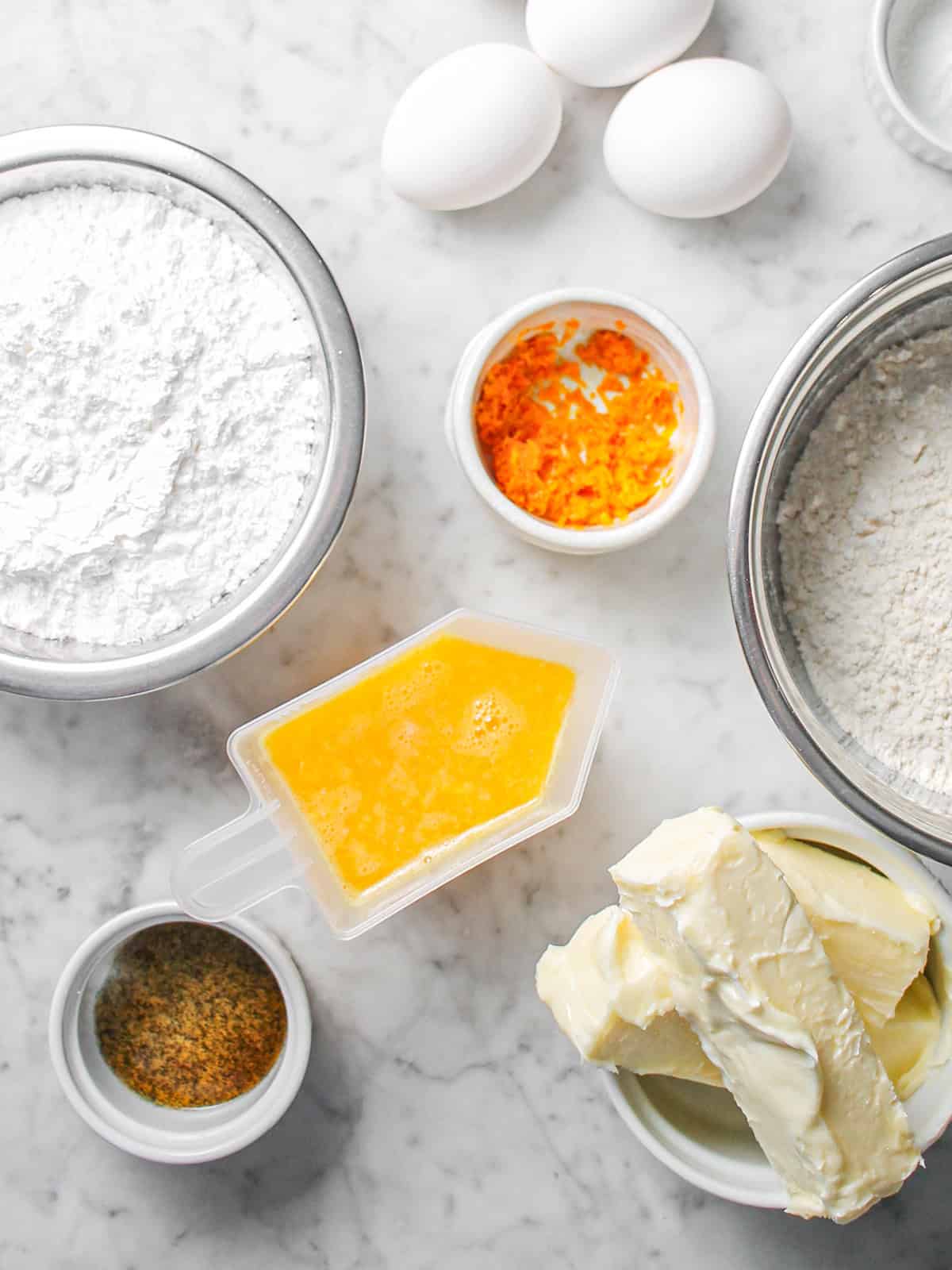 Overhead image of ingredients for Sidi Joon's orange cake.